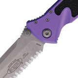 Microtech Socom Elite Linerlock Purple Aluminum & Traction Folding Apocalyptic Serrated Knife 16112APPU