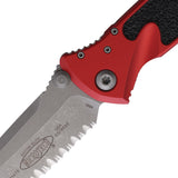 Microtech Socom Elite Linerlock Red Aluminum & Black Traction Folding Apocalyptic Serrated Knife 16112APRD