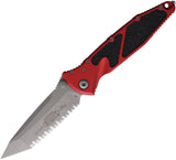 Microtech Socom Elite Linerlock Red Aluminum & Black Traction Folding Apocalyptic Serrated Knife 16112APRD
