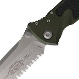 Microtech Socom Elite Linerlock Woodlands Green Aluminum & Traction Folding Serrated Tanto Knife 16112APWL