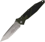 Microtech Socom Elite Linerlock Woodlands Green Aluminum & Traction Folding Serrated Tanto Knife 16112APWL