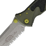 Microtech Socom Elite Linerlock Distressed Grenade Green Aluminum & Traction Folding Apocalyptic Serrated Tanto Knife 16112DGGU25