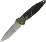 Microtech Socom Elite Linerlock Distressed Grenade Green Aluminum & Traction Folding Apocalyptic Serrated Tanto Knife 16112DGGU25