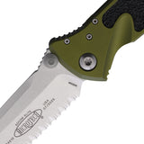 Microtech Socom Elite Linerlock OD Green Aluminum & Traction Folding Stonewash Serrated Knife 16112OD