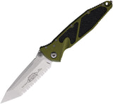 Microtech Socom Elite Linerlock OD Green Aluminum & Traction Folding Stonewash Serrated Knife 16112OD