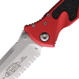 Microtech Socom Elite Linerlock Red Aluminum & Traction Folding Stonewash Serrated Knife 16112RD