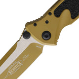 Microtech Socom Elite Linerlock RAL-8000 Tan Aluminum & Traction Folding Tanto Knife 1611CRAZ4