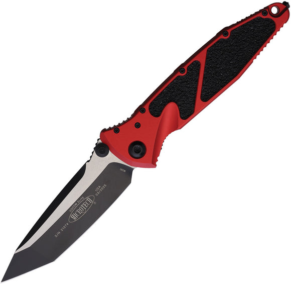 Microtech Socom Elite Linerlock Red Aluminum & Black Traction Folding Two-Tone Tanto Knife 1611RD