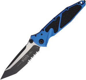 Microtech Socom Elite Linerlock Blue Aluminum & Black Traction Folding Two-Tone Serrated Knife 1612BL