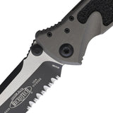 Microtech Socom Elite Linerlock Natural Clear Gray Aluminum & Tracition Folding M390MK Serrated Tanto Knife 1612NC