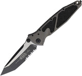 Microtech Socom Elite Linerlock Natural Clear Gray Aluminum & Tracition Folding M390MK Serrated Tanto Knife 1612NC
