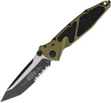 Microtech Socom Elite Linerlock OD Green Aluminum & Traction Folding Two-Tone Serrated Tanto Knife 1612OD