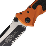 Microtech Socom Elite Linerlock Tangerine Orange Aluminum & Traction Folding Serrated Tanto Blade 1612OT