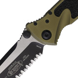 Microtech Socom Elite Linerlock OD Green Aluminum & Traction Folding Serrated Tanto Knife 1613OD