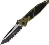 Microtech Socom Elite Linerlock OD Green Aluminum & Traction Folding Serrated Tanto Knife 1613OD