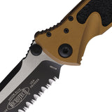 Microtech Socom Elite Linerlock Tan Aluminum & Traction Folding Serrated Tanto Knife 1613TA