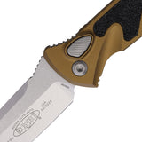 Microtech Automatic Socom Elite Knife Button Lock Tan Aluminum & Traction Stonewash Tanto Blade 161A10TA