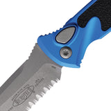 Microtech Automatic Socom Elite Knife Button Lock Blue Aluminum & Traction Apocalyptic Serrated Tanto Blade 161A11APBL