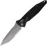 Microtech Automatic Socom Elite Knife Button Lock Black Aluminum & Traction Apocalyptic Serrated Tanto Blade 161A11AP
