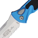 Microtech Automatic Socom Elite Knife Button Lock Blue Aluminum & Traction Serrated Blade 161A11BL