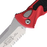 Microtech Automatic Socom Elite Knife Button Lock Red Aluminum & Traction Stonewash Serrated Blade 161A11RD