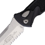 Microtech Automatic Socom Elite Knife Button Lock Black Aluminum & Traction Stonewash Serrated Blade 161A11