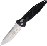 Microtech Automatic Socom Elite Knife Button Lock Black Aluminum & Traction Stonewash Serrated Blade 161A11