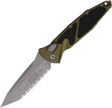 Microtech Automatic Socom Elite Knife Button Lock OD Green Aluminum & Traction Apocalyptic Serrated Blade 161A12APOD