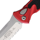 Microtech Automatic Socom Elite Knife Button Lock Red Aluminum & Traction Stonewash Serrated Tanto Blade 161A12RD