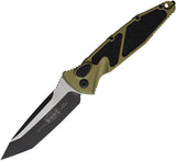 Microtech Automatic Socom Elite Knife Button Lock OD Green Aluminum & Traction Two-Tone Tanto Blade 161A1OD