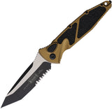 Microtech Automatic Socom Elite Knife Button Lock Tan Aluminum & Traction Two-Tone Serrated Blade 161A2TA