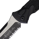 Microtech Automatic Socom Elite Knife Button Lock Black Aluminum & Traction Two-Tone Serrated Tanto Blade 161A2T