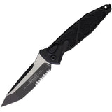 Microtech Automatic Socom Elite Knife Button Lock Black Aluminum & Traction Two-Tone Serrated Tanto Blade 161A2T