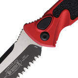 Microtech Automatic Socom Elite Knife Button Lock Red Aluminum & Traction Two-Tone Serrated Tanto Blade 161A3RD