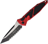 Microtech Automatic Socom Elite Knife Button Lock Red Aluminum & Traction Two-Tone Serrated Tanto Blade 161A3RD