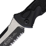 Microtech Automatic Socom Elite Knife Button Lock Black Aluminum & Traction Two-Tone Serrated Tanto Blade 161A3T