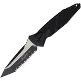 Microtech Automatic Socom Elite Knife Button Lock Black Aluminum & Traction Two-Tone Serrated Tanto Blade 161A3T