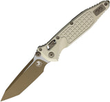Microtech Socom Ram-Lok Champagne Gold Frag Titanium Folding Burnt Bronze M390MK Tanto Knife 161RL1FRCGC1