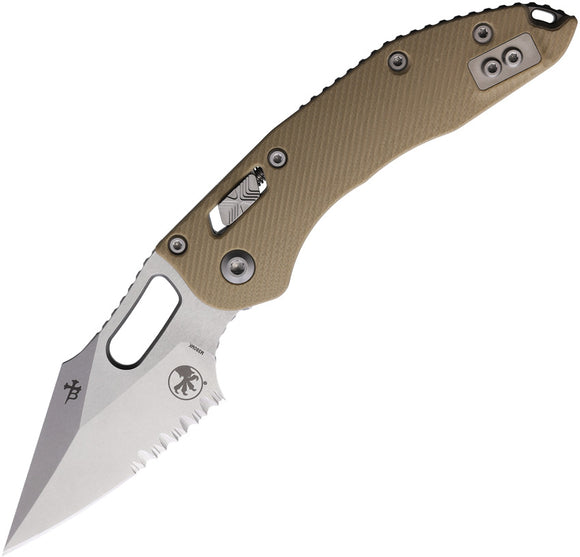 Microtech Stitch Ram-Lok Tan Fluted G10 Folding M390MK Serrated Pocket Knife 16222