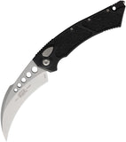 Microtech Automatic Hawk Karambit Knife Button Lock Black Aluminum & Traction Stonewash M390MK Blade 16610