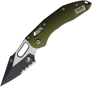Microtech Stitch Ram-Lok OD Green Fluted Aluminum Folding M390MK Serrated Knife 16670