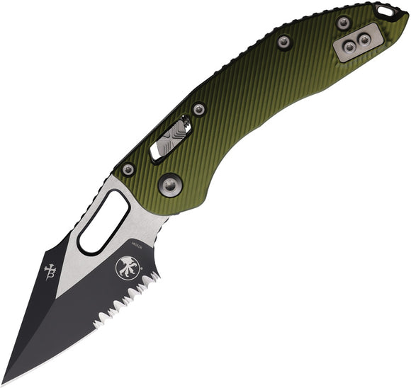 Microtech Stitch Ram-Lok OD Green Fluted Aluminum Folding M390MK Serrated Knife 16670