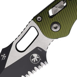 Microtech Stitch Ram-Lok OD Green Fluted Aluminum Folding M390MK Serrated Knife 16670