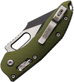 Microtech Stitch Ram-Lok OD Green Fluted Aluminum Folding M390MK Serrated Knife 16670