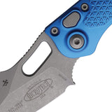 Microtech Automatic Stitch Knife Button Lock Blue Aluminum Apocalyptic Wharncliffe Blade 16910APBL