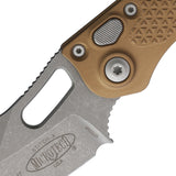Microtech Automatic Stitch Knife Button Lock Brown Aluminum Apocalyptic Blade 16910APBN