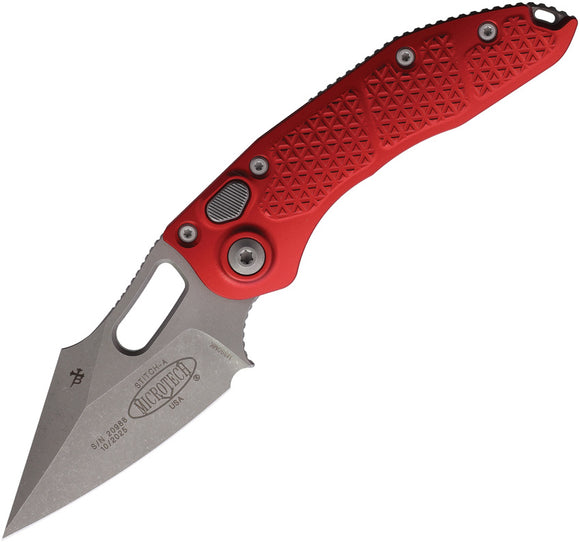 Microtech Automatic Stitch Knife Button Lock Red Aluminum Apocalyptic Blade 16910APRD