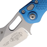 Microtech Automatic Stitch Knife Button Lock Blue Aluminum Stonewash Wharncliffe Blade 16910BL