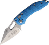 Microtech Automatic Stitch Knife Button Lock Blue Aluminum Stonewash Wharncliffe Blade 16910BL