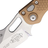 Microtech Automatic Stitch Knife Button Lock Brown Aluminum Stonewash Blade 16910BN